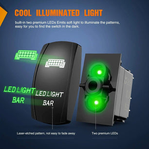 5Pin Laser On/Off LED Light Bar Rocker Switch Green Nilight