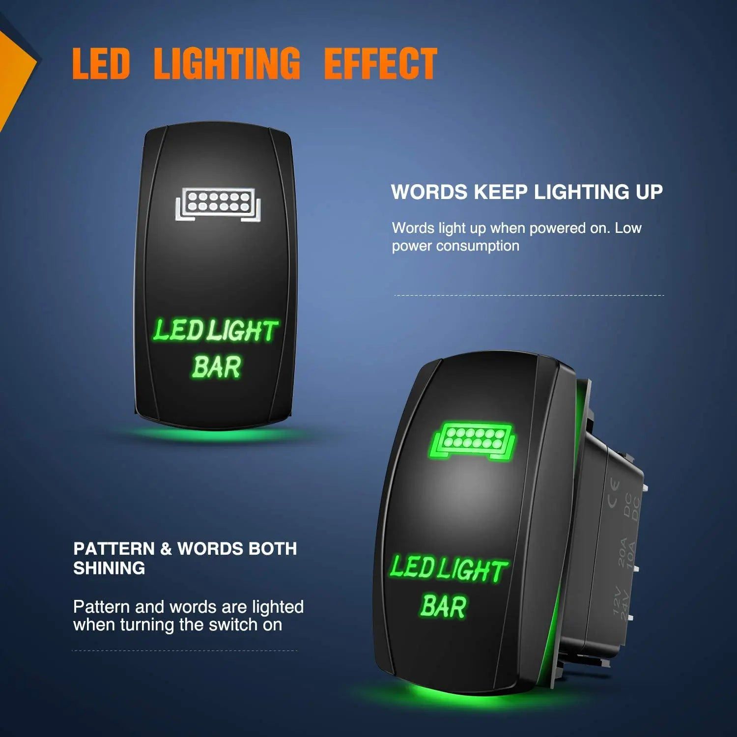 5Pin Laser On/Off LED Light Bar Rocker Switch Green Nilight