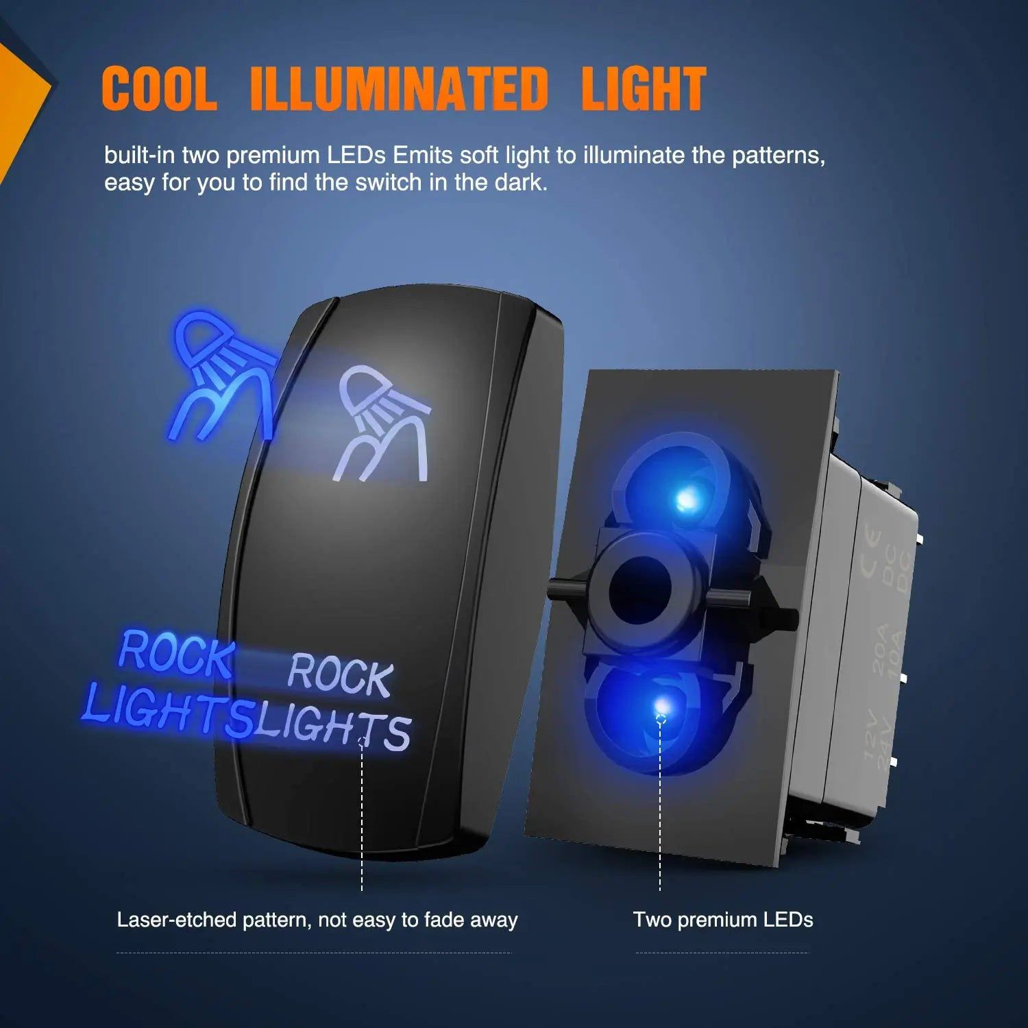 Rocker Switch 5Pin Laser On/Off Rock Lights Rocker Switch Blue