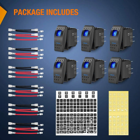 Rocker Switch 6Pcs 5Pin SPST On/Off Rocker Switch Blue