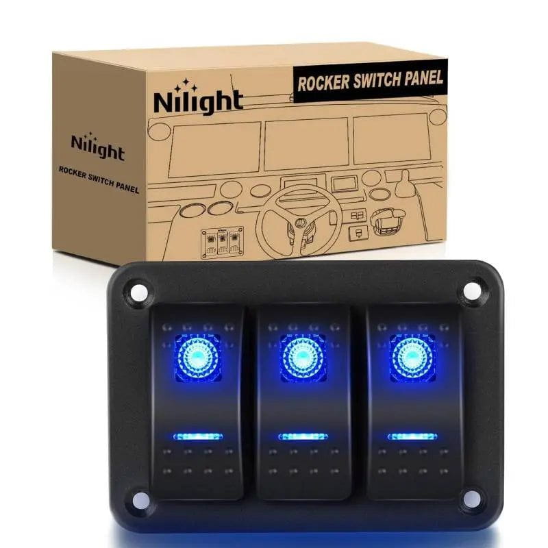 Rocker Switch 3Gang Aluminum 5Pin ON/Off Rocker Switch Panel Blue