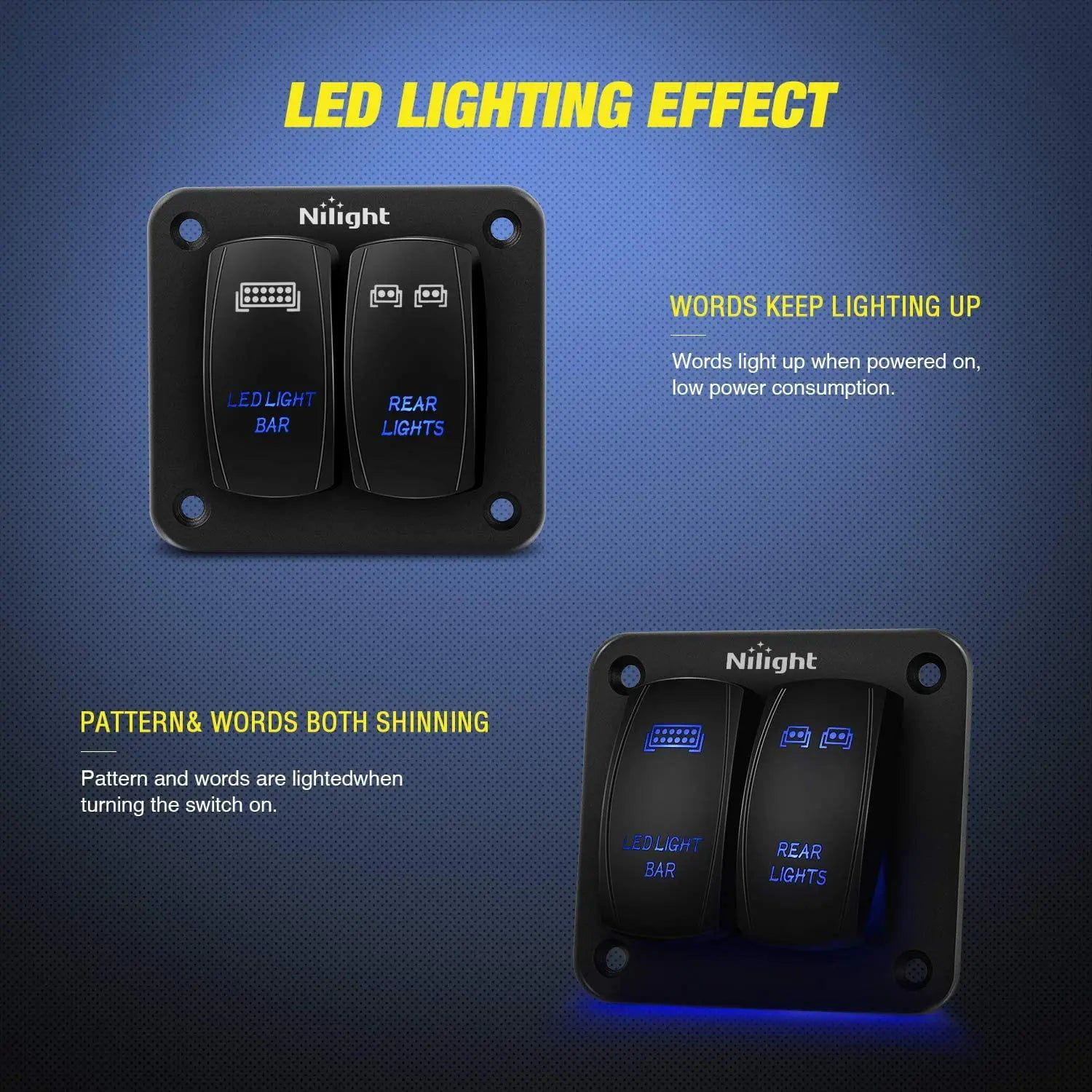 switch panel 2Gang Led Light Bar and Rear Lights 5Pin ON/Off Rocker Switch Panel Blue