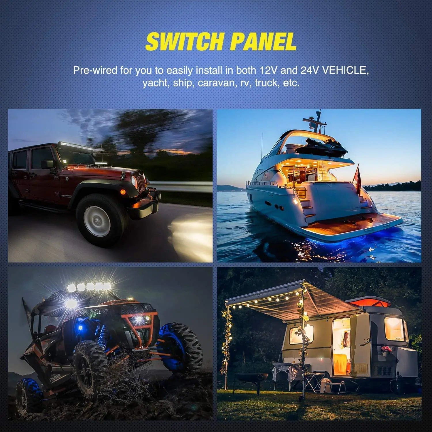 switch panel 2Gang Led Light Bar and Rear Lights 5Pin ON/Off Rocker Switch Panel Blue