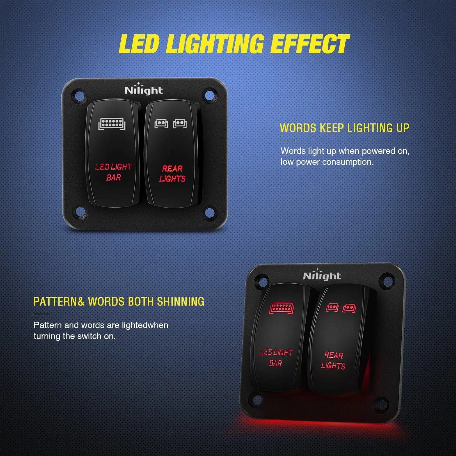 Rocker Switch 2Gang Led Light Bar and Rear Lights 5Pin ON/Off Rocker Switch Panel Red
