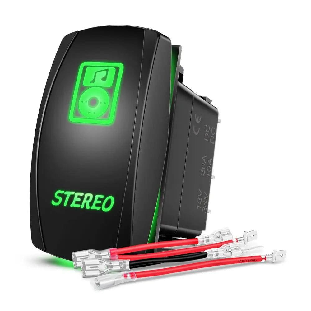 GREEN Laser LED Rocker Switch 5 PIN Dual Light 20A 12V ON / OFF - FUEL PUMP (A
