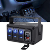 3Gang Blue Rocker Switch Box w/ PD Type C | QC 3.0 USB Charger Voltmeter Nilight