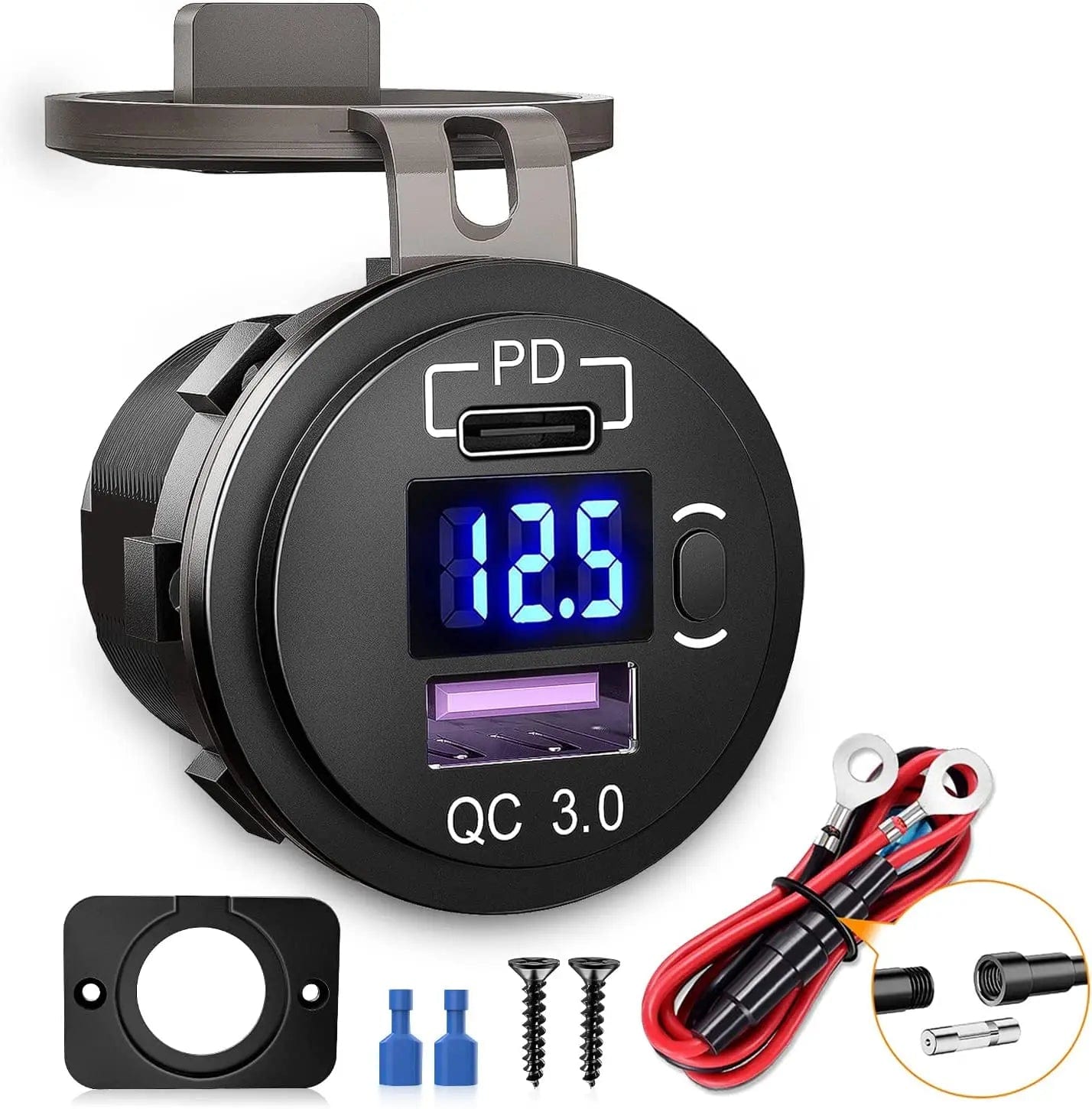 cigarette lighter voltmeter usb Nilight Quick Charge Socket PD Type C and QC 3.0 USB Fast 12V 24V Car Outlet Voltmeter ON OFF Switch Fused Wire Kit Dual Charger