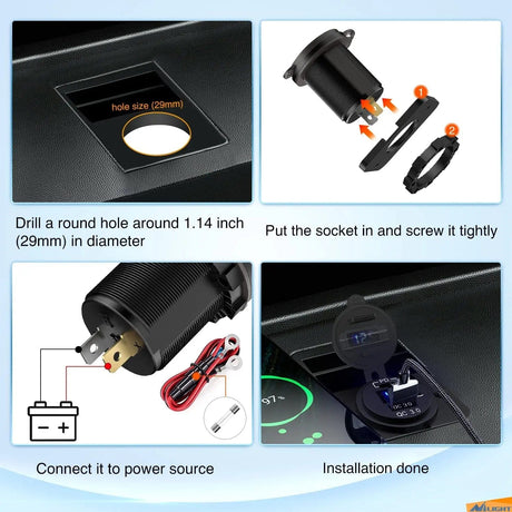 PD Type C | QC 3.0 USB Charger Voltmeter Nilight Led Light