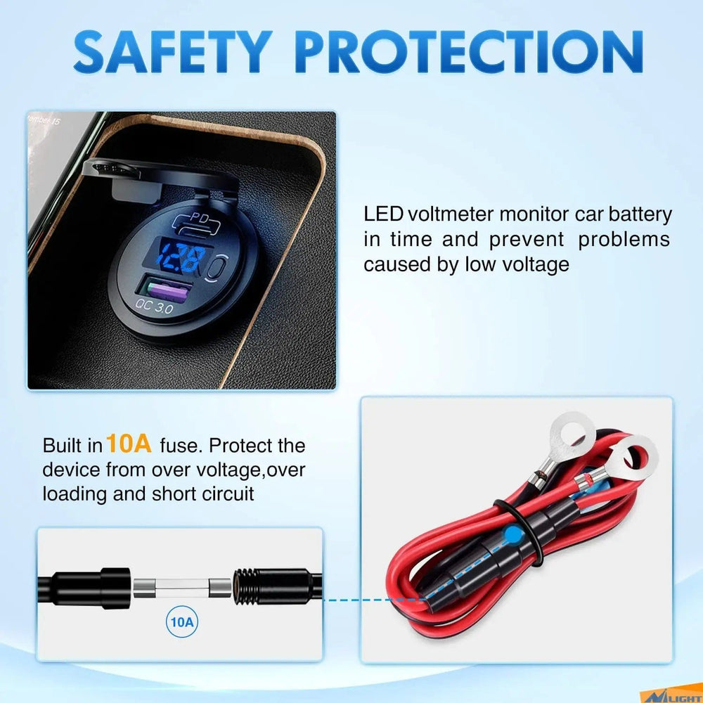 Vehicle Parts & Accessories PD Type C | QC 3.0 USB Charger Voltmeter