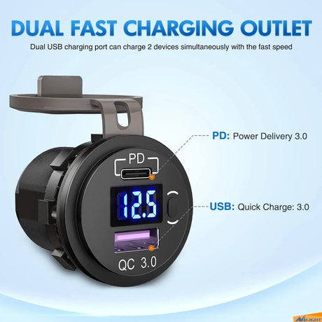 PD Type C | QC 3.0 USB Charger Voltmeter Nilight Led Light