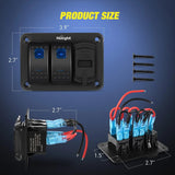 2Gang Blue Rocker Switch Panel w/ PD Type C | USB Charger Voltmeter Nilight