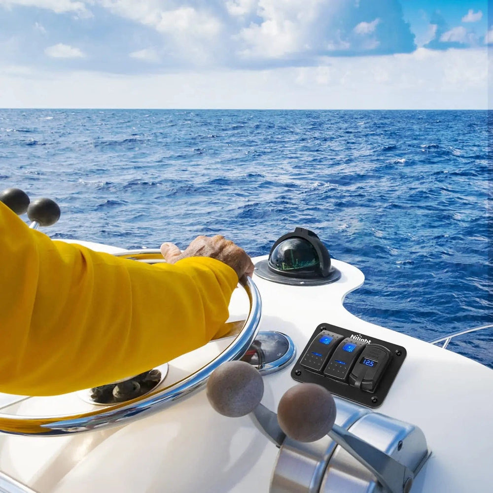 Rocker Switch 2Gang Blue Rocker Switch Panel w/ PD Type C | USB Charger Voltmeter