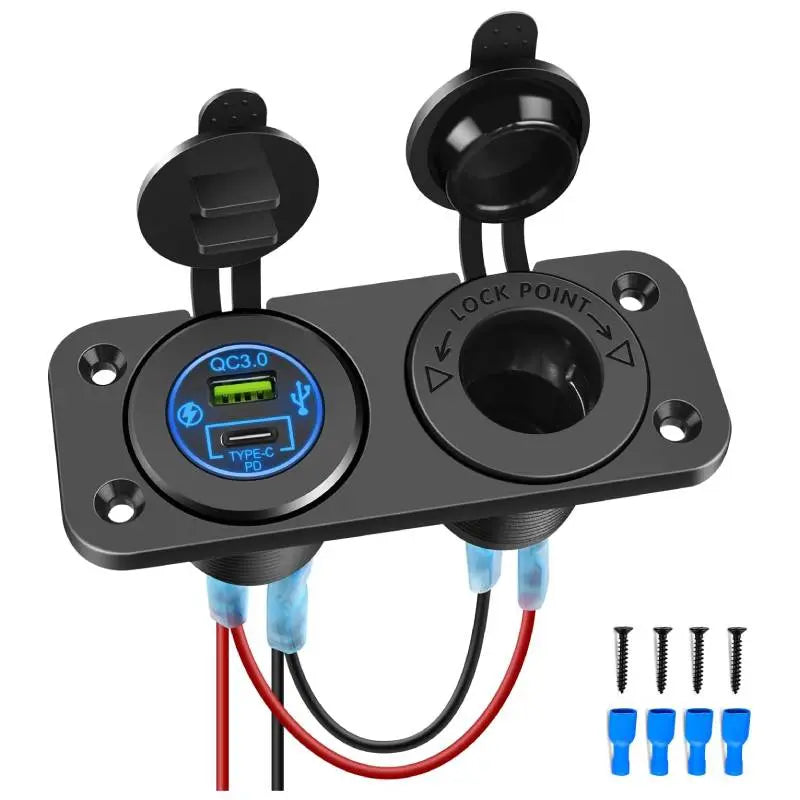 type c cigarette lighter charger Nilight QC 3.0 USB Charger and Cigarette Lighter Socket Pre-Wired 12V-24V for Cars Trucks