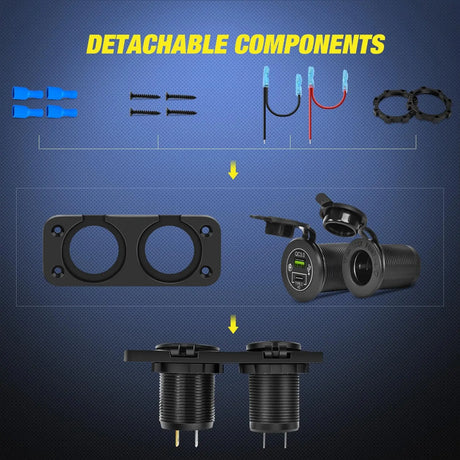 PD Type C and USB Charger Cigarette Lighter Socket Pre-Wired 12V 24V Nilight