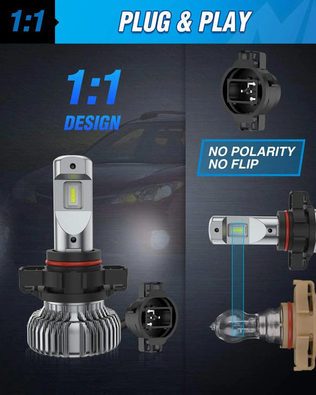 LED Headlight 5202/5201/PS24W/9009/PS19W Xenon LED Fog Light Bulbs EF2 Series DRL 60W 6000K | 2 BULBS