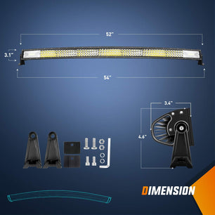 52 Inch 783W 78000LM Triple Row Curved Spot Flood LED Light Bar | 12AWG Wire 5Pin Switch