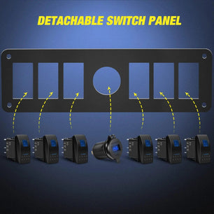 switch panel 6Gang Aluminum ON/Off Blue Rocker Switch Panel w/ QC 3.0 Dual USB Charger Voltmeter
