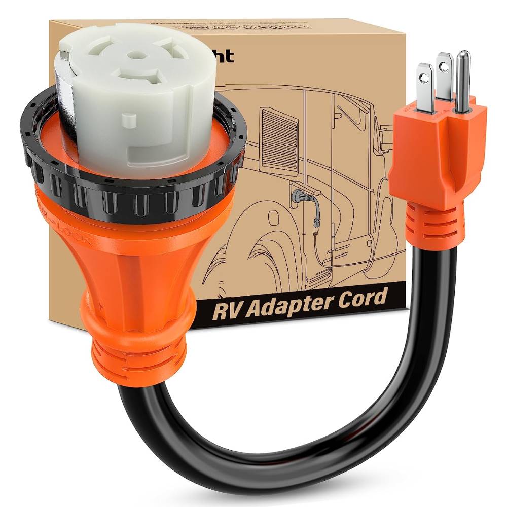 RV Parts Nilight RV Locking Adapter Cord 15 Amp to 50 Amp Pure Copper Heavy Duty 10 Gauge Wire ETL Listed 5-15P to SS2-50R 15M/50F Weatherproof Cord for RV Camper Caravan Van Trailer, 2 Years Warranty
