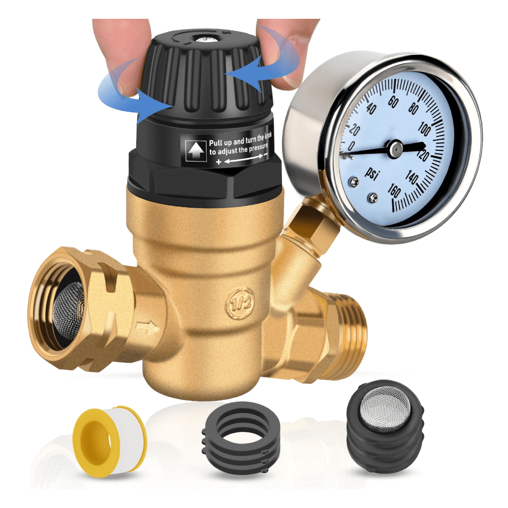 RV Water Pressure Regulator Handwheel Adjustment Oil Filled Gauge Nilight