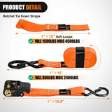 Ratchet Tie Down Straps With Soft Loop Orange Nilight