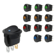 Rocker Switch 12Pcs 12V 20A Round Blue/Green/Yellow/Red LED SPST Toggle Switch