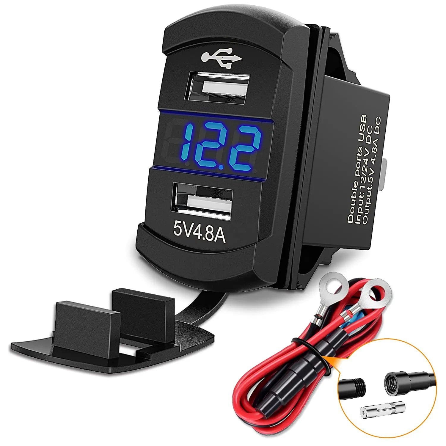 Vehicle Parts & Accessories Rocker Switch Style Dual USB Charger LED Voltmeter