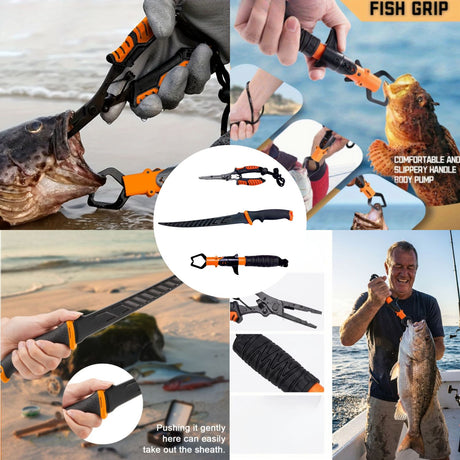Tool 7PCS fishing accessories Fishing Tools Kit with Fishing Pliers, Fish Lip Gripper, Fillet Knife & Scissors, Portable Fishing Gear Set for bass fishing National Fishing Week Spring Fishing Season Father's Day Fishing Gift