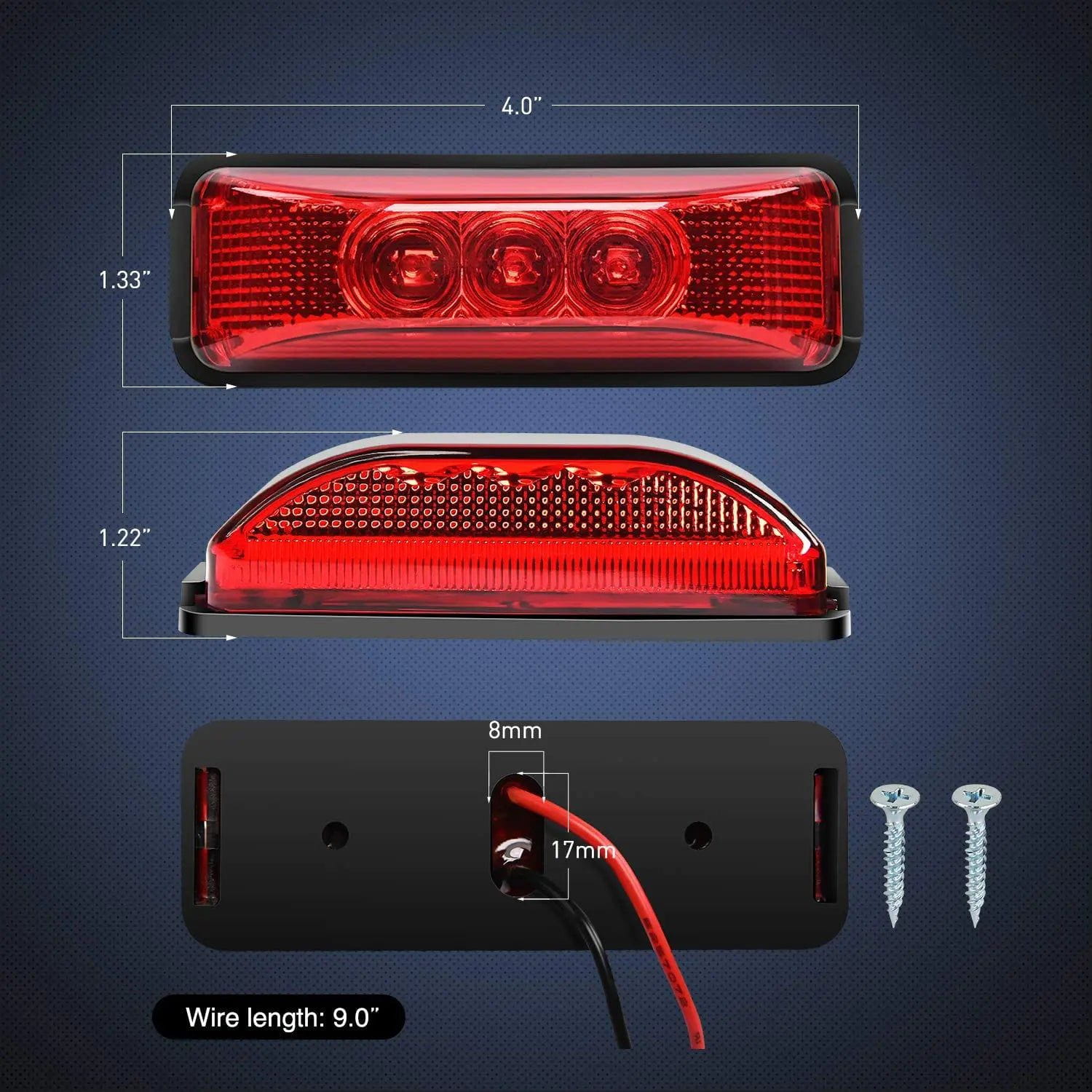 Trailer Light 3.9" Amber Red LED Fender/Side Marker Light (2 Pairs)
