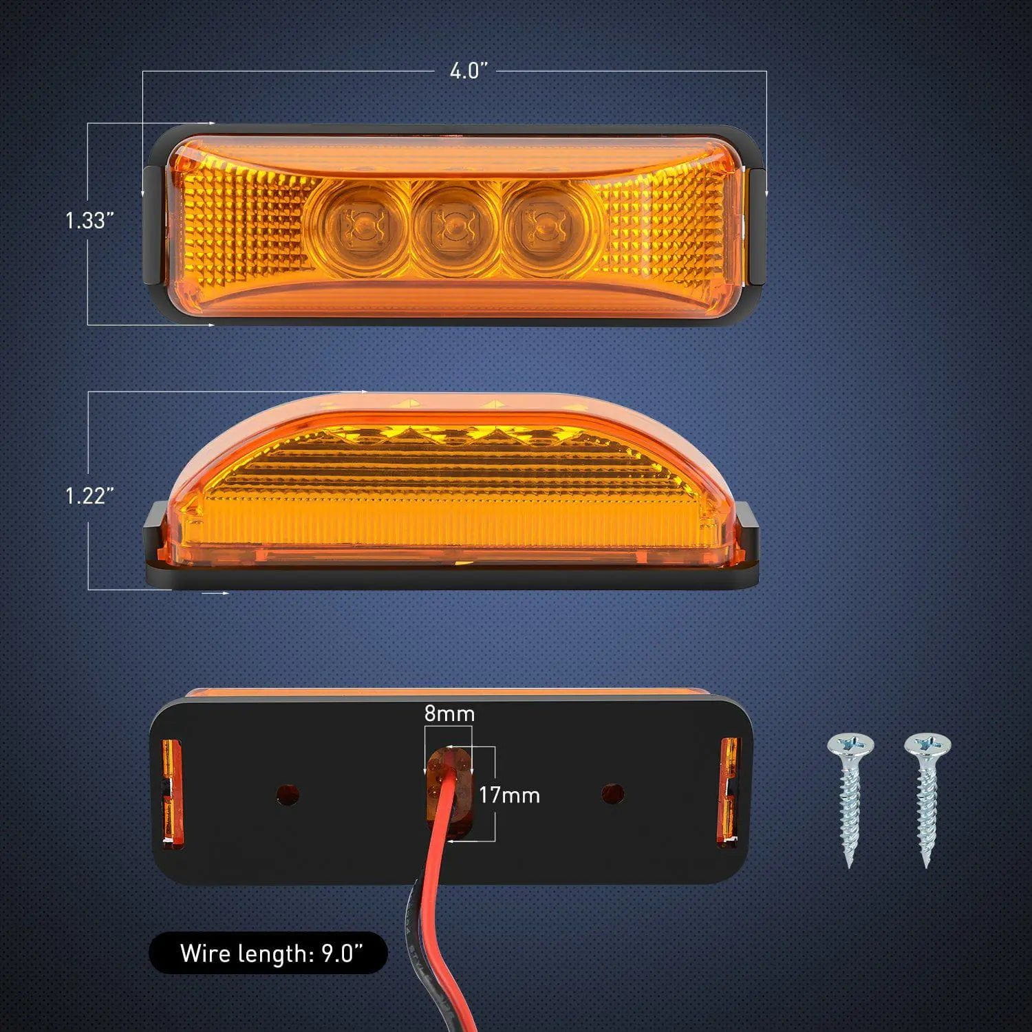 Trailer Light 3.9" Amber LED Fender/Side Marker Light (Pair)