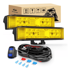 6.5 Inch 60W Amber Side Shooter Quadruple Row Spot Flood LED Light Bars (Pair) | 16AWG 5Pin Rocker Switch Wiring Harness Kit