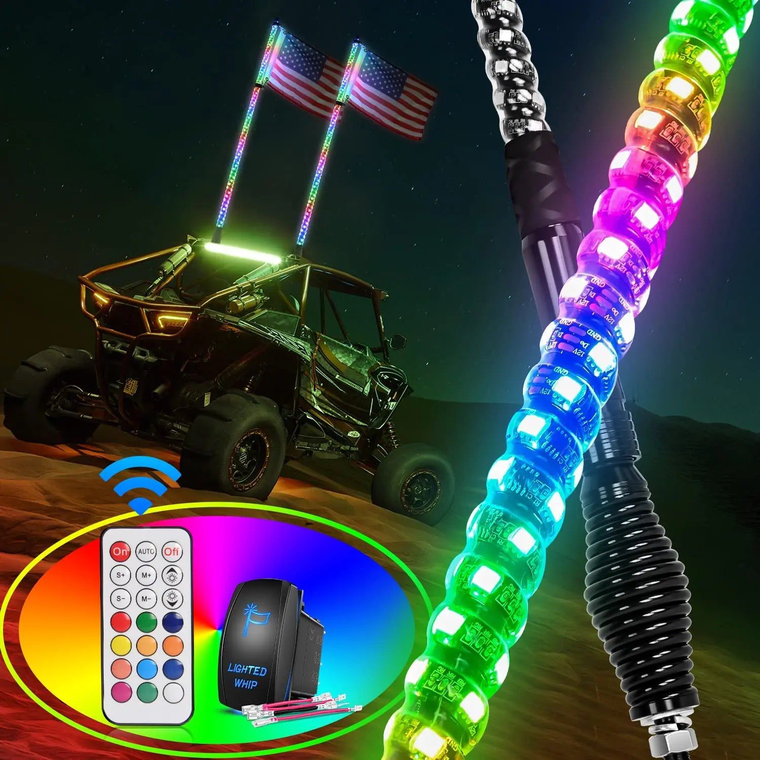 4FT LED Whip Lights Antenna Flag Pole Quick Release Base for ATV UTV Blue 1X