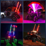 LED Whip Light 2Pcs 4FT Spiral Antenna W/ Spring Base Led Whip Light RF Remote Control | 8.6FT Wire 5Pin Switch