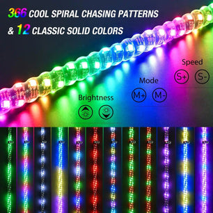 LED Whip Light 2Pcs 5FT Spiral Antenna W/ Spring Base Led Whip Light RF Remote Control | 8.6FT Wire 5Pin Switch