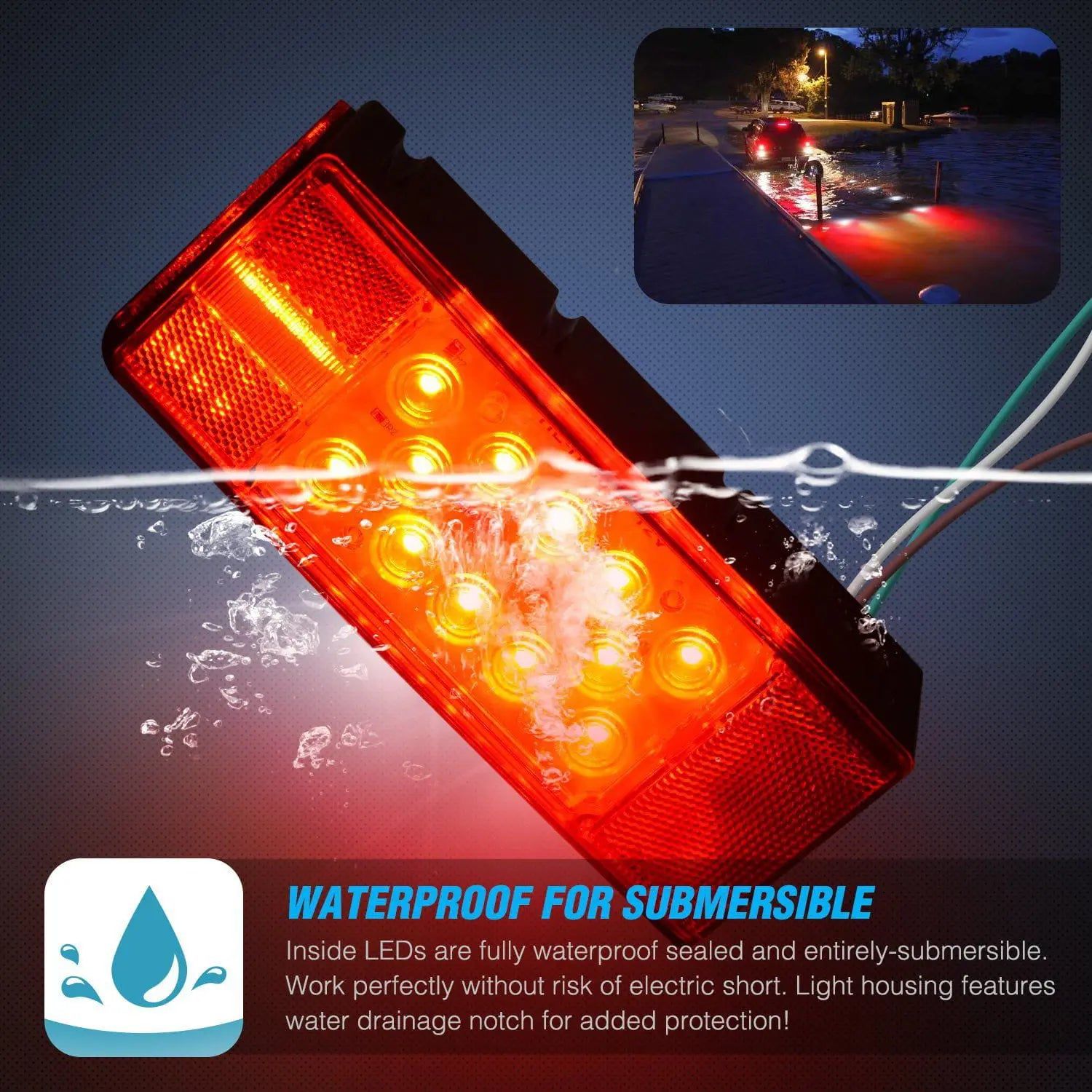 Trailer Light Submersible Low Profile Rectangular LED Trailer Light Kit (Pair)