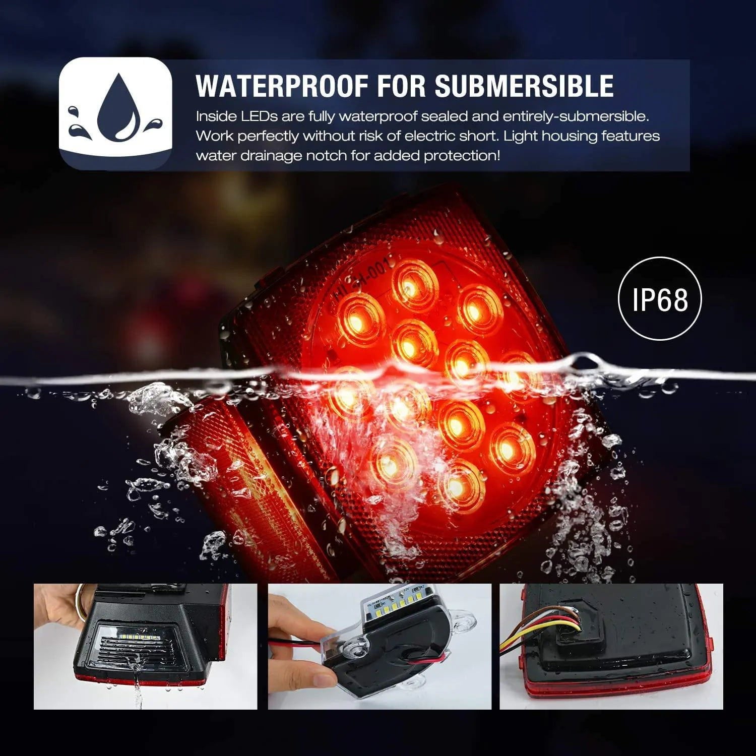 Trailer Light Submersible Square LED Trailer Light Kit (Pair)