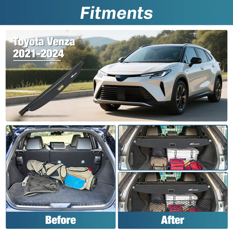 Nilight Trunk Cargo Cover for Toyota Venza 2021 2022 2023 2024, Retractable Security Shade Rear Cargo Cover, with Trunk Storage Net