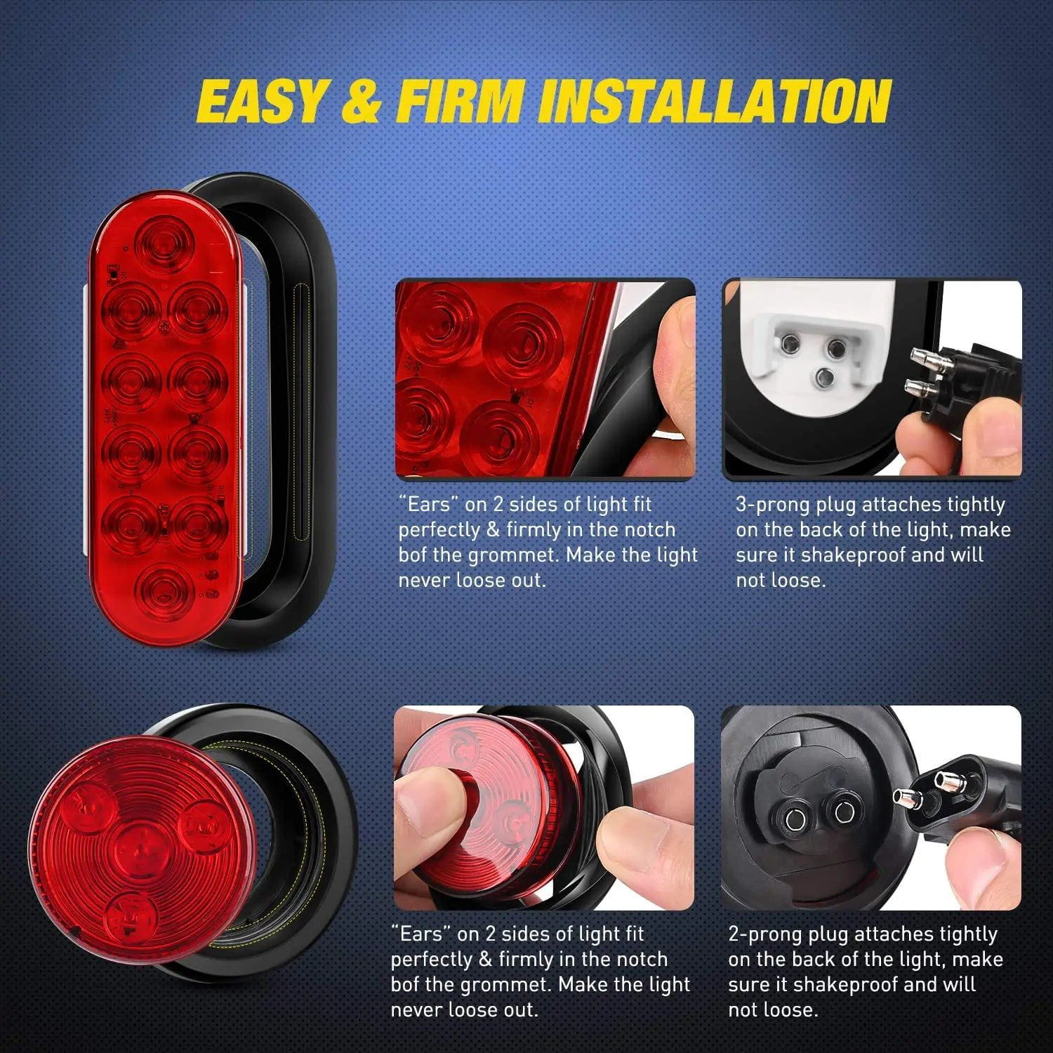 Trailer Light Trailer Light Box Kit | 6" Oval Red Tail Lights | 2" Round Red Side Marker Lights