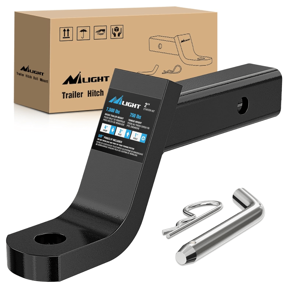 Trailer Hitch Ball Mount with 5/8in Hitch Pin Clip Fits 2in Receiver Square 7500 lbs 4in Drop 3in Rise Nilight