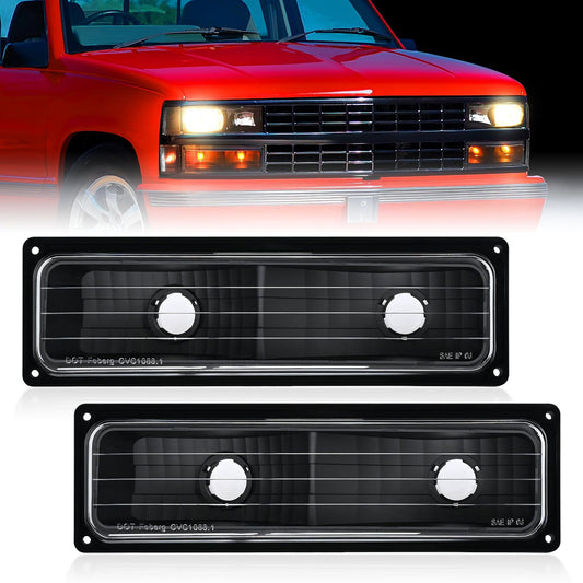 Nilight Headlight Assembly Compatible with 1988 1989 1990 1991 1992 1993 1994 1995 1996 1997 1998 Chevrolet GMC C10 C/K 1988-1999 Silverado Suburban Sierra Blazer Tahoe Yukon Black Bumper Lights