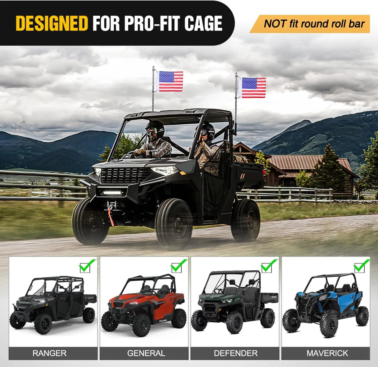 UTV Whip Light Flag Antenna Mount Bracket Adjustable 2Pcs Nilight