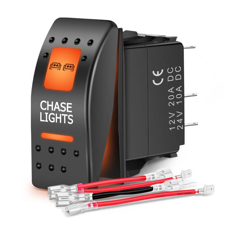 5Pin SPST On/Off UTV Chase Lights Rocker Switch Orange Backlit
