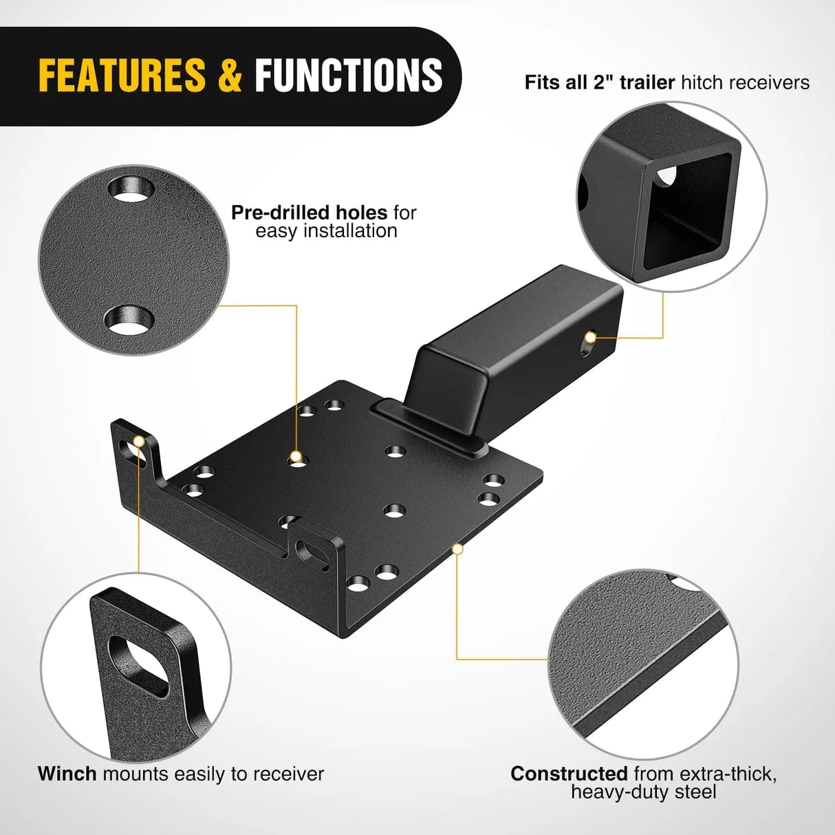 Universal Trailer Hitch Winch Mounting Plate with 2inch Receiver Nilight