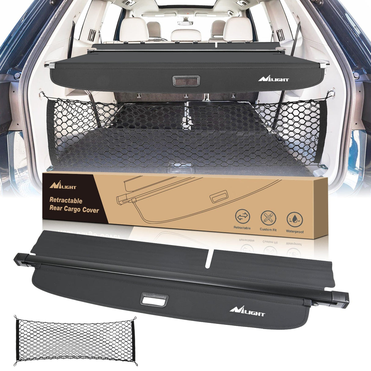Nillight Trunk Cargo Cover  for VW Volkswagen Atlas 2018 2019 2020 2021 2022 2023 2024 2025, Retractable Privacy Security Shield Shade Rear Trunk Cover, with Trunk Storage Net