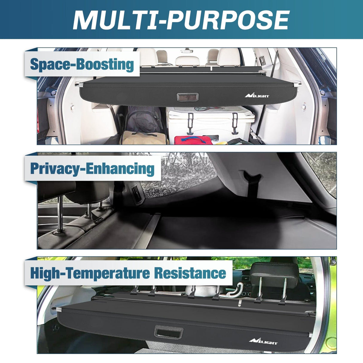 Nillight Trunk Cargo Cover  for VW Volkswagen Atlas 2018 2019 2020 2021 2022 2023 2024 2025, Retractable Privacy Security Shield Shade Rear Trunk Cover, with Trunk Storage Net