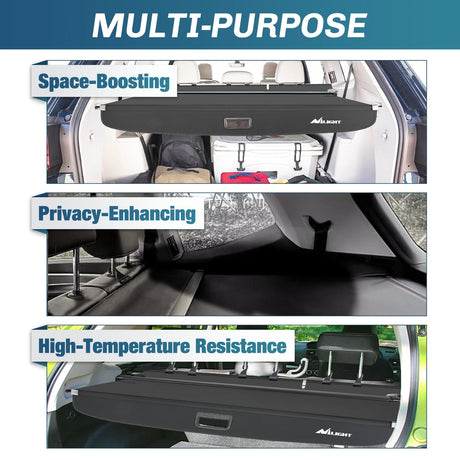 Nillight Trunk Cargo Cover  for VW Volkswagen Atlas 2018 2019 2020 2021 2022 2023 2024 2025, Retractable Privacy Security Shield Shade Rear Trunk Cover, with Trunk Storage Net