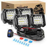 4Inch LED Light Pod Blue Triple Row 2PCS 60W Flood Spot Combo Driving Fog Lights Fishing Hunting Emergency Safety Signal Deck Trailer Lights for UTV Pick-up Van Boat Tractor, 2 Years Warranty