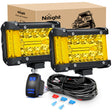 Nilight Side Shooter LED Light Bar 2PCS 4.3Inch Triple Row Spot Flood Combo Yellow Beam Lighting with 5Pin Rocker Switch Wiring Harness Kit for Off Road Light on Truck SUV ATV UTV