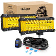 LED Light Bar 2PCS 7Inch Triple Row Spot Flood Combo Yellow Beam with 5Pin Rocker Switch Wiring Harness Kit