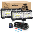 2PCS 7Inch Triple Row Spot Flood Combo Lights with 5Pin Rocker Switch Wiring Harness Kit Nilight