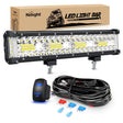LED Light Bar 2PCS 12Inch Triple Row Spot Flood Combo Led Light Bars with 5Pin Rocker Switch Wiring Harness Kit